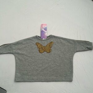 Little Mass gray dolman sleeve iridescent gold butterfly top